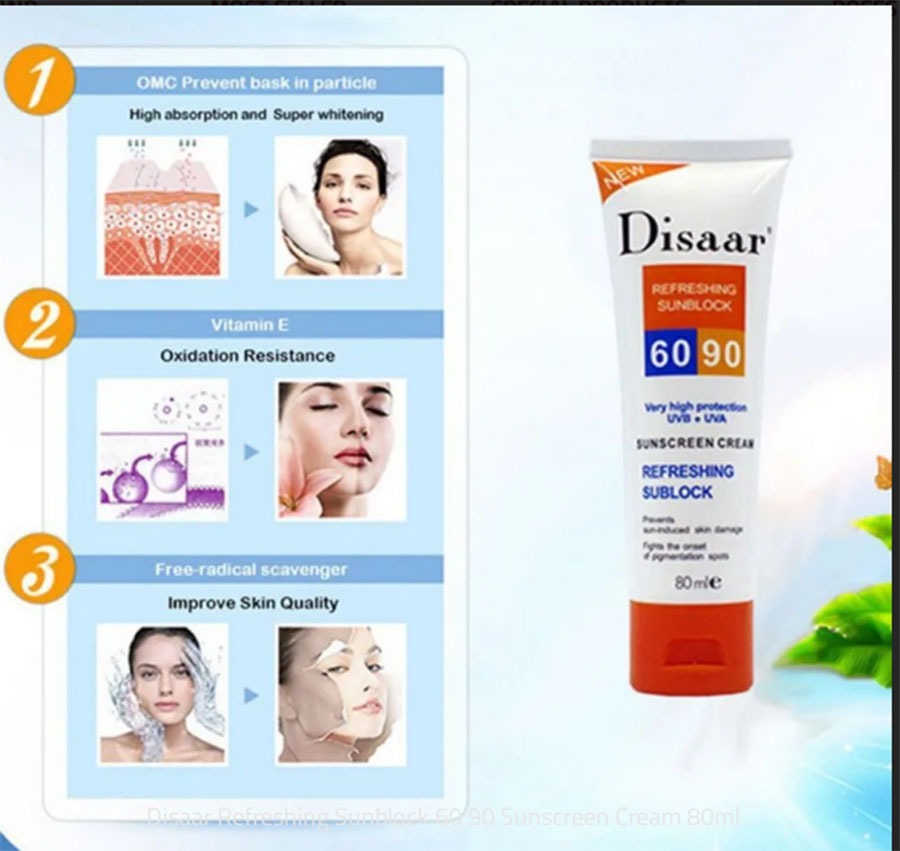 Disaar Sunscreen Cream Spf 60/90 Moisturizing Skin Protect Sunblock , Remove Pigmention Spots 80g Ds51004