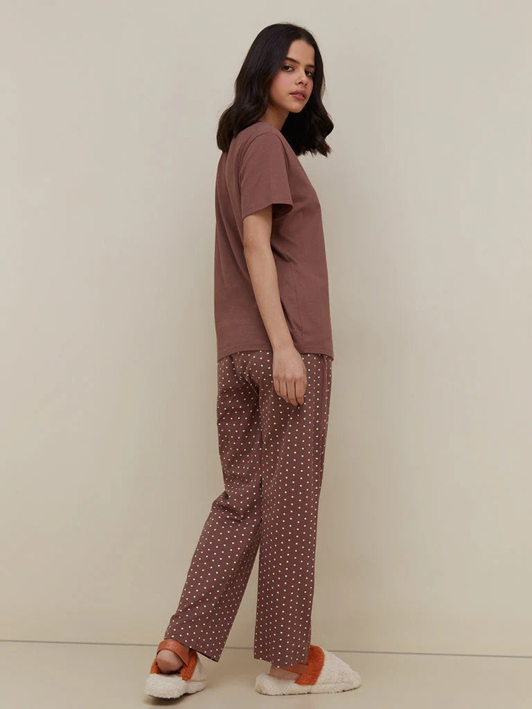 Brown Butterfly Printed Night Suit