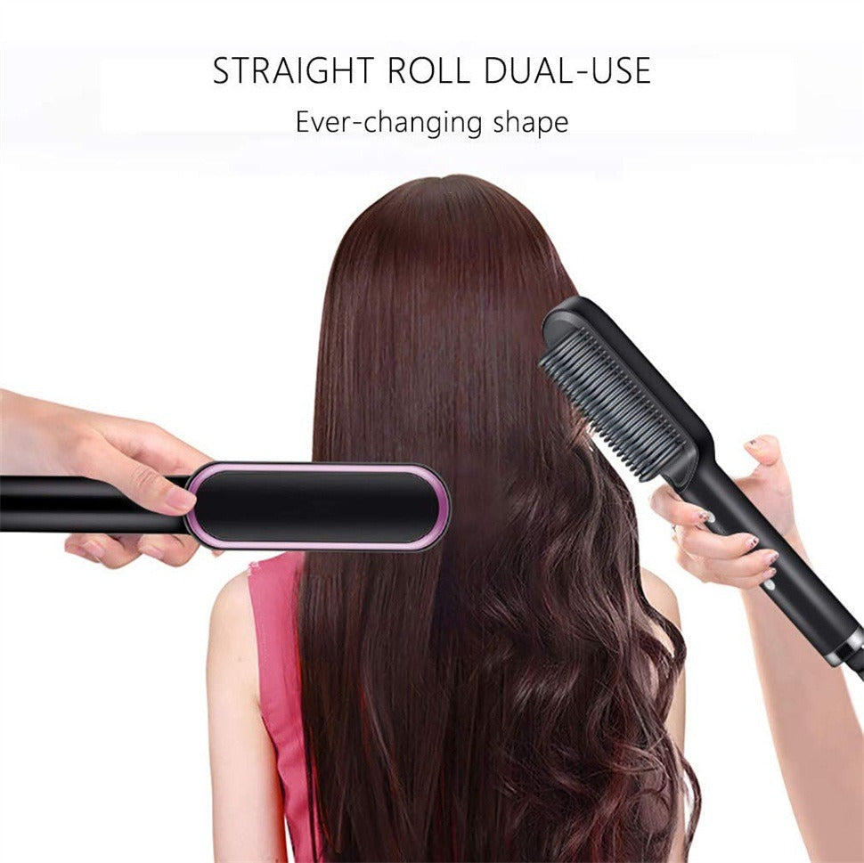 2 in 1 Electric Hair Straightener Curler Heating Styling Comb Straightening Brush
