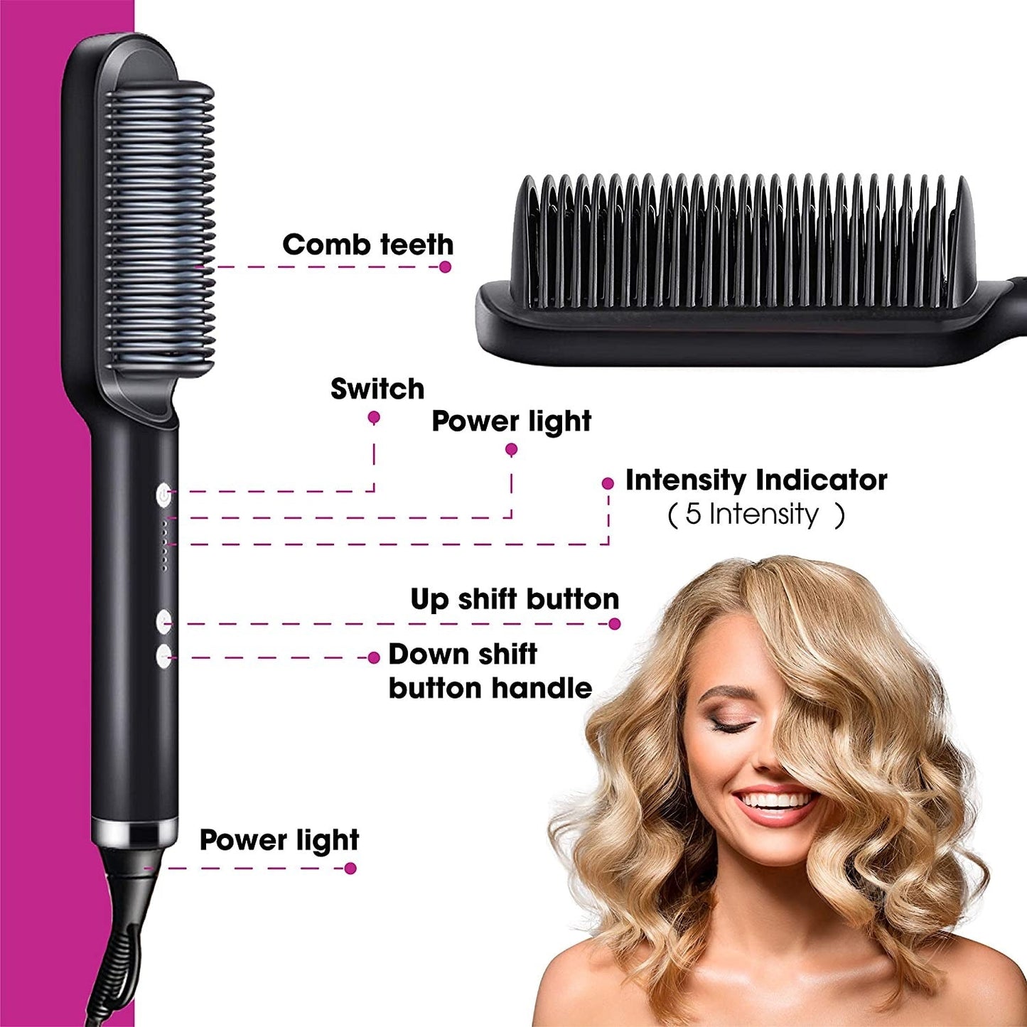 2 in 1 Electric Hair Straightener Curler Heating Styling Comb Straightening Brush