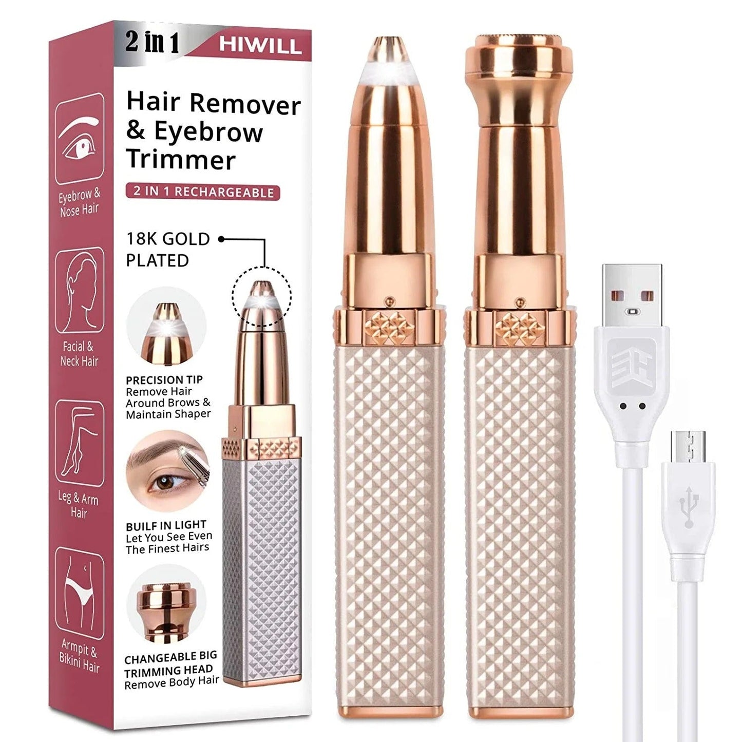 2 in 1 Rechargeable Electric Eyebrow Trimmer & Facial Hair Remover