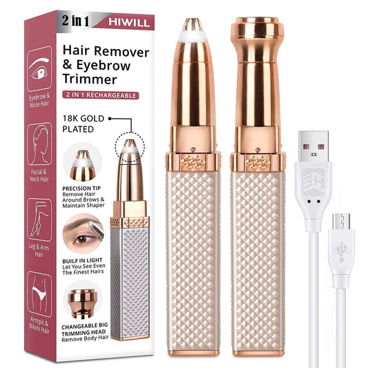 2 in 1 Rechargeable Electric Eyebrow Trimmer & Facial Hair Remover